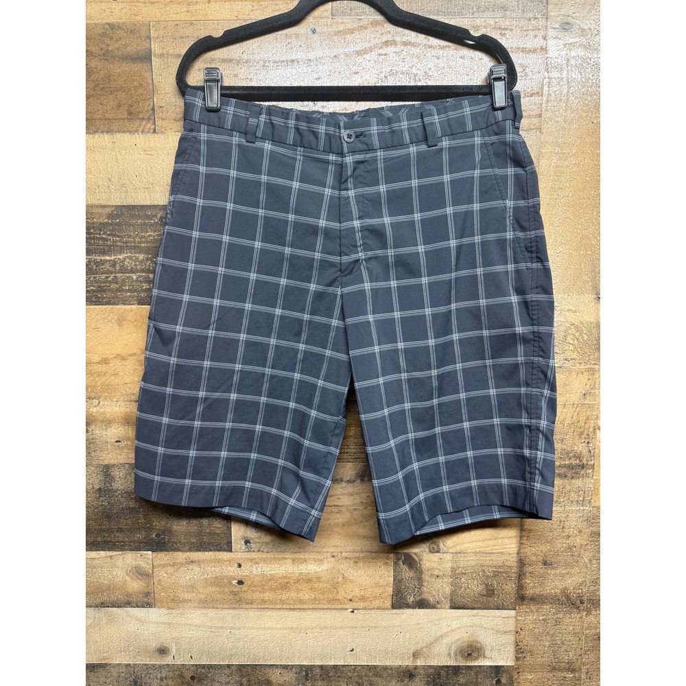 Nike Golf Plaid Performance Shorts Mens 34 Gray White Lightweight Stretch